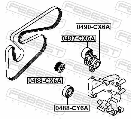 FEBEST Deflection/Guide Pulley, V-ribbed belt (0488-CY6A)