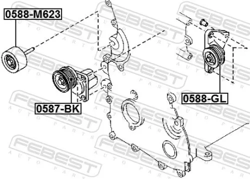 FEBEST Tensioner Pulley, V-ribbed belt (0587-BK)