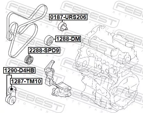 FEBEST Belt Tensioner, V-ribbed belt (1290-D4HB)