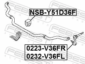 FEBEST Mounting, stabiliser bar (NSB-Y51D36F)