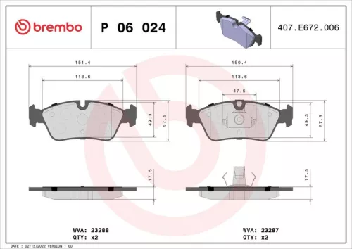 BREMBO Brake Pad Set, disc brake (P 06 024)