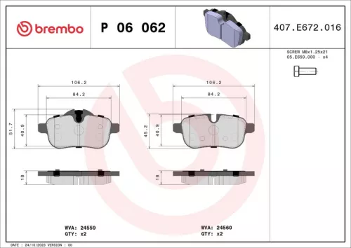 BREMBO Brake Pad Set, disc brake (P 06 062)
