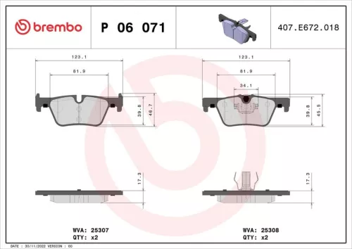 BREMBO Brake Pad Set, disc brake (P 06 071)