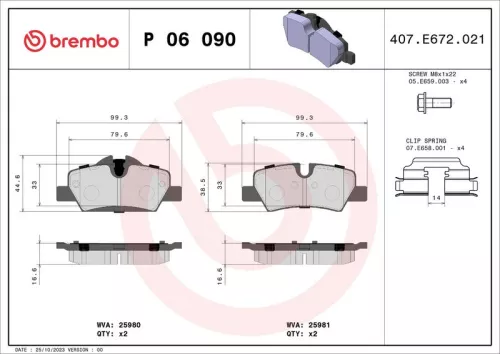 BREMBO Brake Pad Set, disc brake (P 06 090)