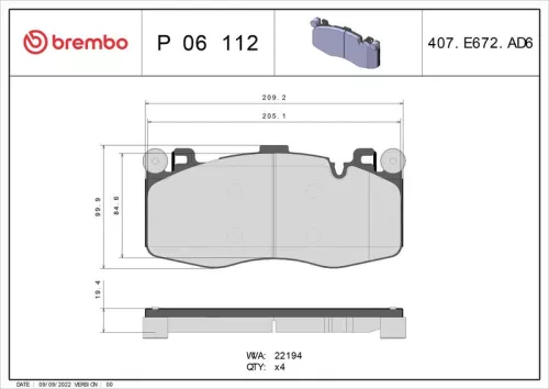 BREMBO Brake Pad Set, disc brake (P 06 112)