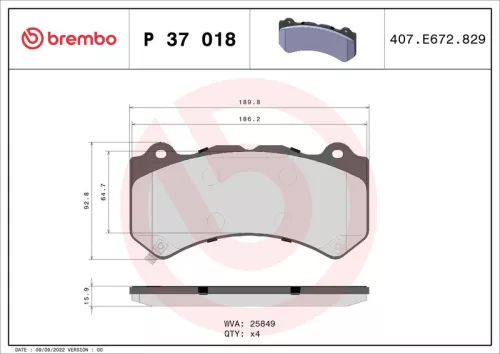 BREMBO Brake Pad Set, disc brake (P 37 018)