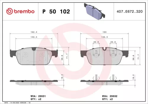 BREMBO Brake Pad Set, disc brake (P 50 102)