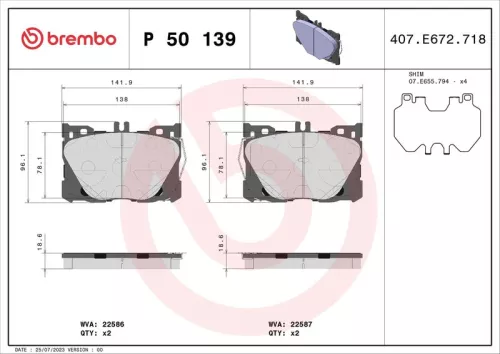 BREMBO Brake Pad Set, disc brake (P 50 139)
