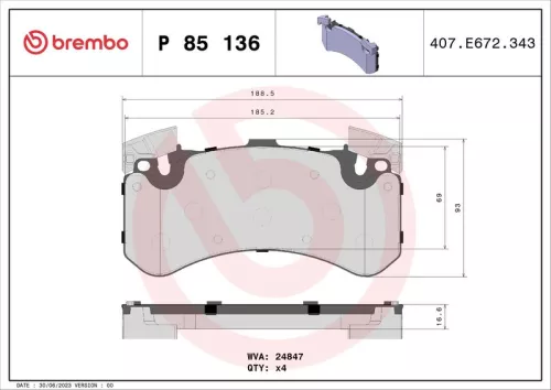 BREMBO Brake Pad Set, disc brake (P 85 136)