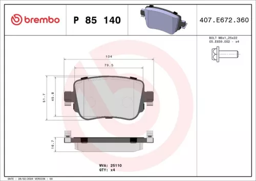 BREMBO Brake Pad Set, disc brake (P 85 140)
