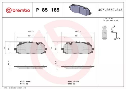 BREMBO Brake Pad Set, disc brake (P 85 165)