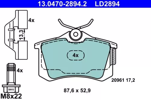 ATE Brake Pad Set, disc brake (13.0470-2894.2)