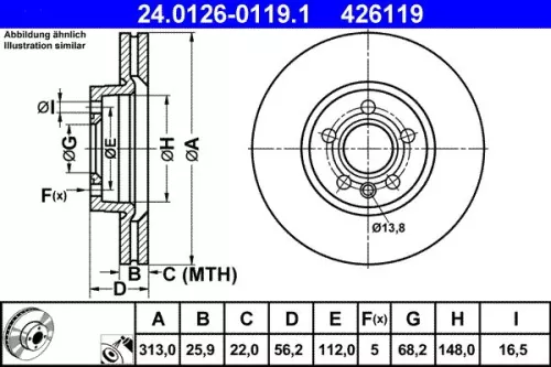 ATE Brake Disc (24.0126-0119.1)