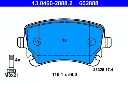 ATE Brake Pad Set, disc brake (13.0460-2888.2)