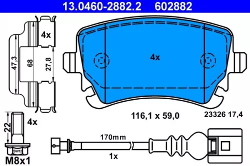 ATE Brake Pad Set, disc brake (13.0460-2882.2)