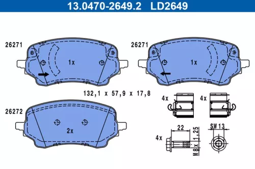 ATE Brake Pad Set, disc brake (13.0470-2649.2)