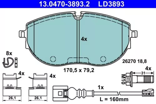 ATE Brake Pad Set, disc brake (13.0470-3893.2)