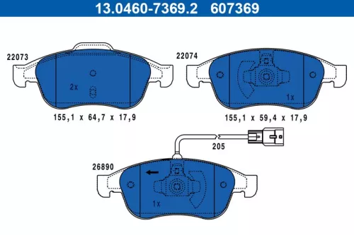 ATE Brake Pad Set, disc brake (13.0460-7369.2)