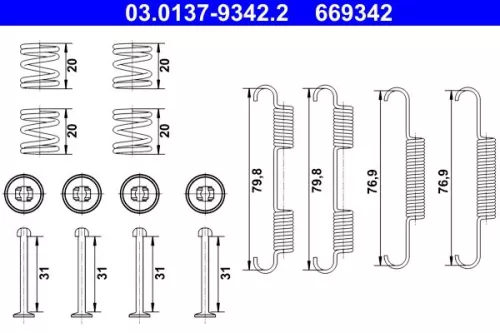 ATE Accessory Kit, parking brake shoes (03.0137-9342.2)