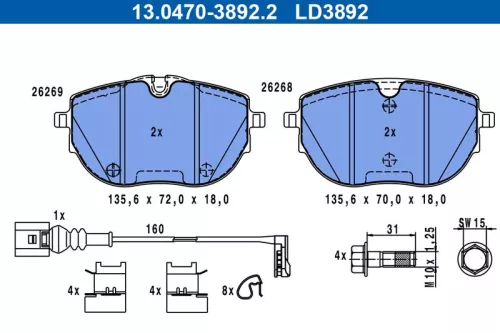 ATE Brake Pad Set, disc brake (13.0470-3892.2)