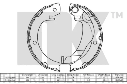 NK Brake Shoe Set, parking brake (2745786)