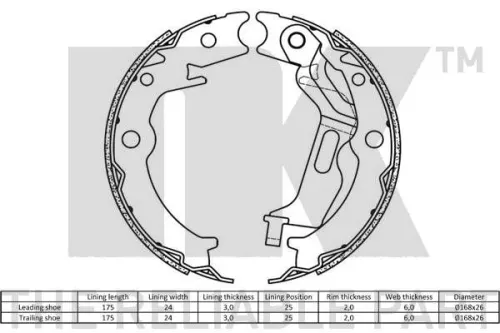 NK Brake Shoe Set, parking brake (2736785)