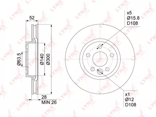 LYNXAUTO Brake disc, front (300x28) (BN-1027)