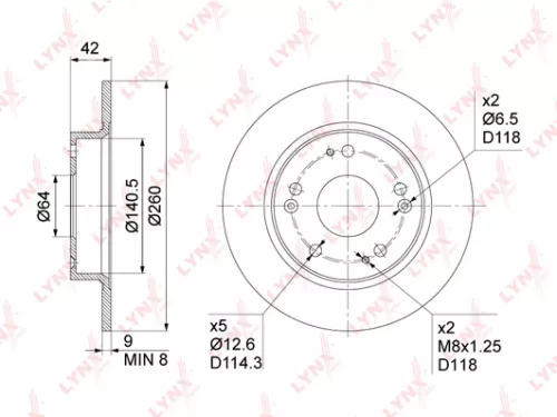 LYNXAUTO Brake disc, rear (260x9) (BN-1029)