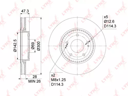 LYNXAUTO Brake disc, front (300x28) (BN-1055)
