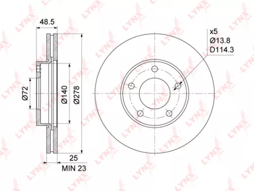 LYNXAUTO Brake disc, front (278x25) (BN-1071)
