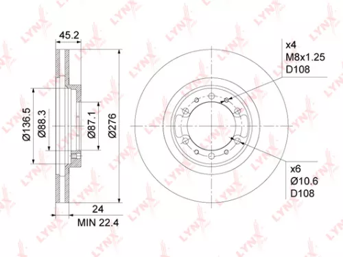 LYNXAUTO Brake disc, front (276x24) (BN-1088)