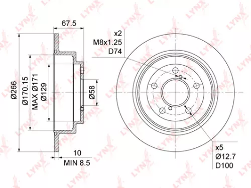 LYNXAUTO Brake disc, rear (266x10) (BN-1126)