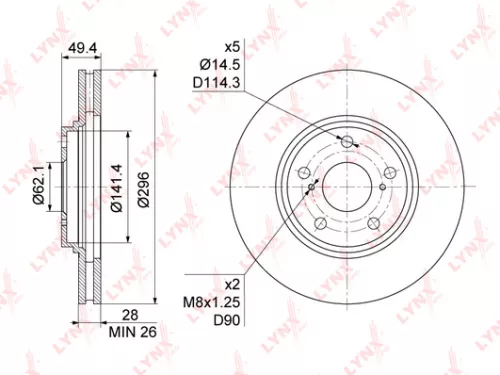 LYNXAUTO Brake disc, front (296x28) (BN-1176)