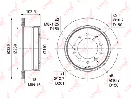 LYNXAUTO Brake disc, rear (329x18) (BN-1185)