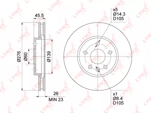 LYNXAUTO Brake disc, front (276x26) (BN-1348)