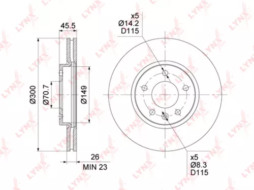 LYNXAUTO Brake disc, front (300x26) (BN-1354)