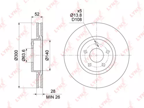 LYNXAUTO Brake disc, front (300x28) (BN-1461)