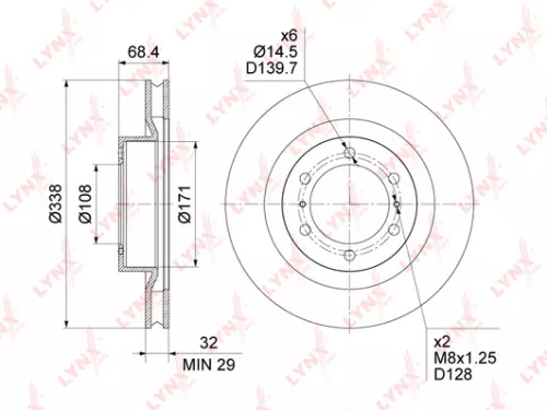 LYNXAUTO Brake disc, front (338x32) (BN-1634)
