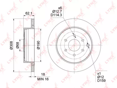 LYNXAUTO Brake disc, rear (308x18) (BN-1813)